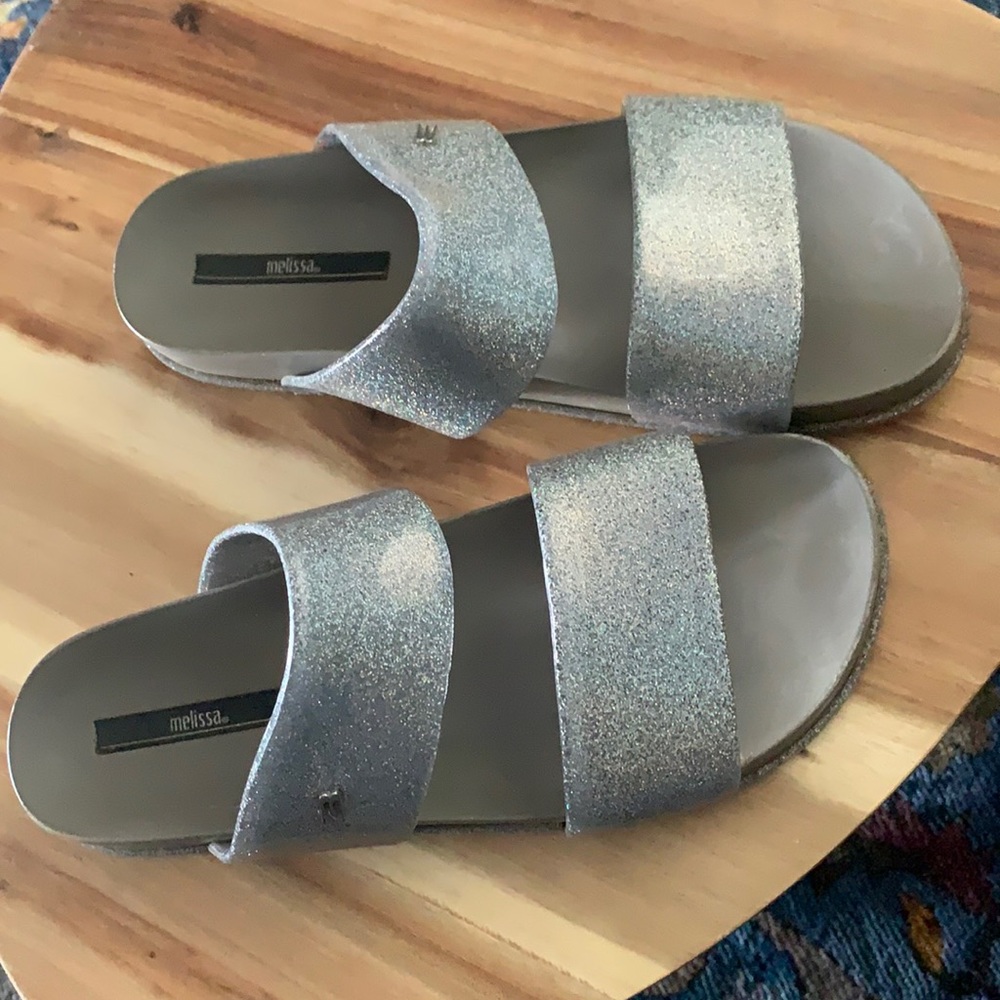 Melissa Silver Metallic Sliders